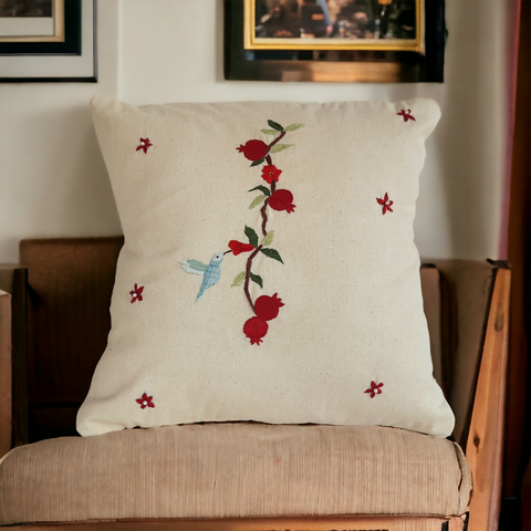 Buy Embroidered Pomogranate White Cushion Cover