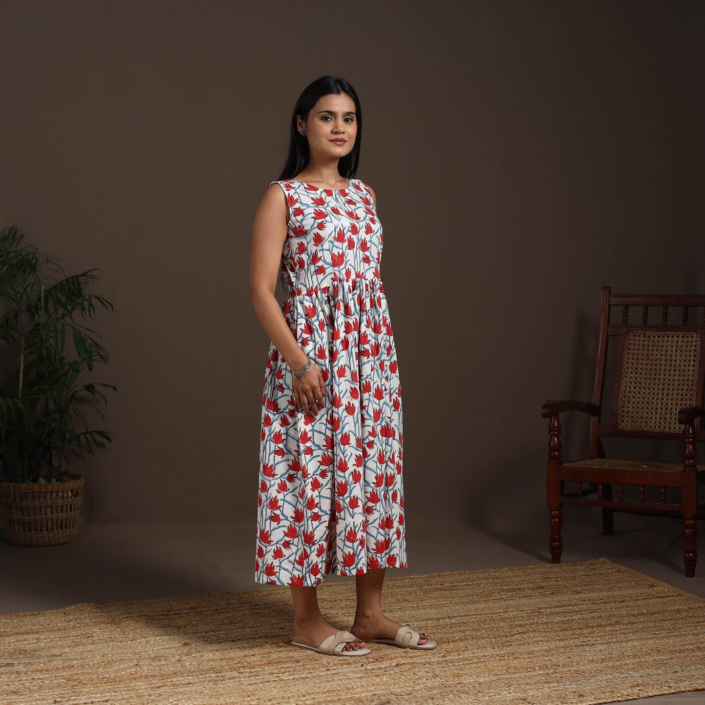 White - hand flared sanganeri dress 13 - handcrafted