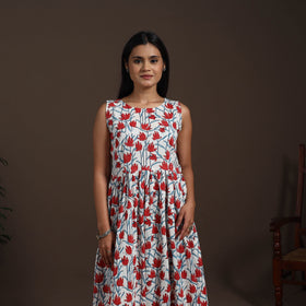 White - hand flared sanganeri dress 13 - handcrafted