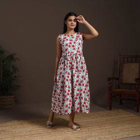 White - hand flared sanganeri dress 13 - handcrafted