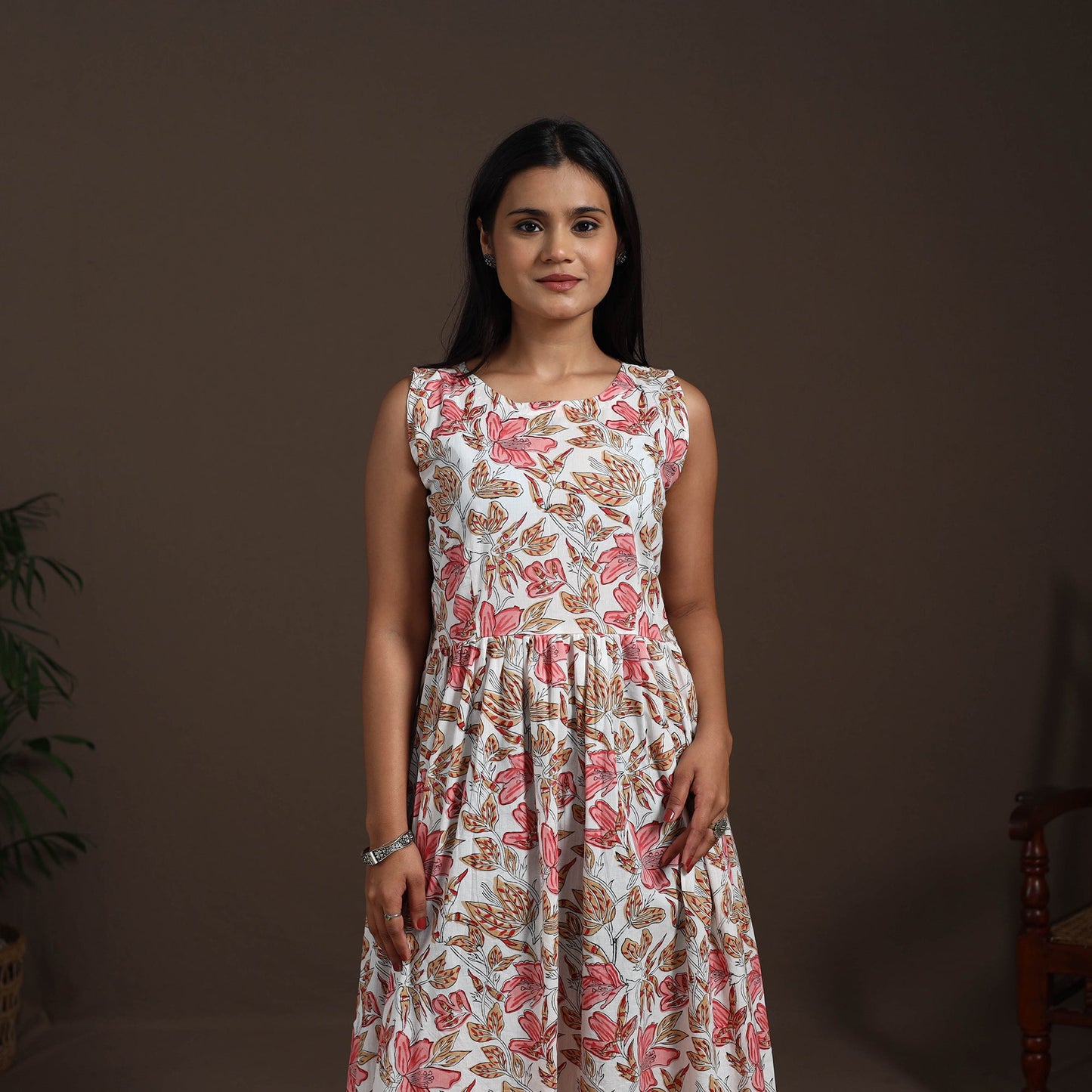 White - hand flared sanganeri dress 14 - handcrafted