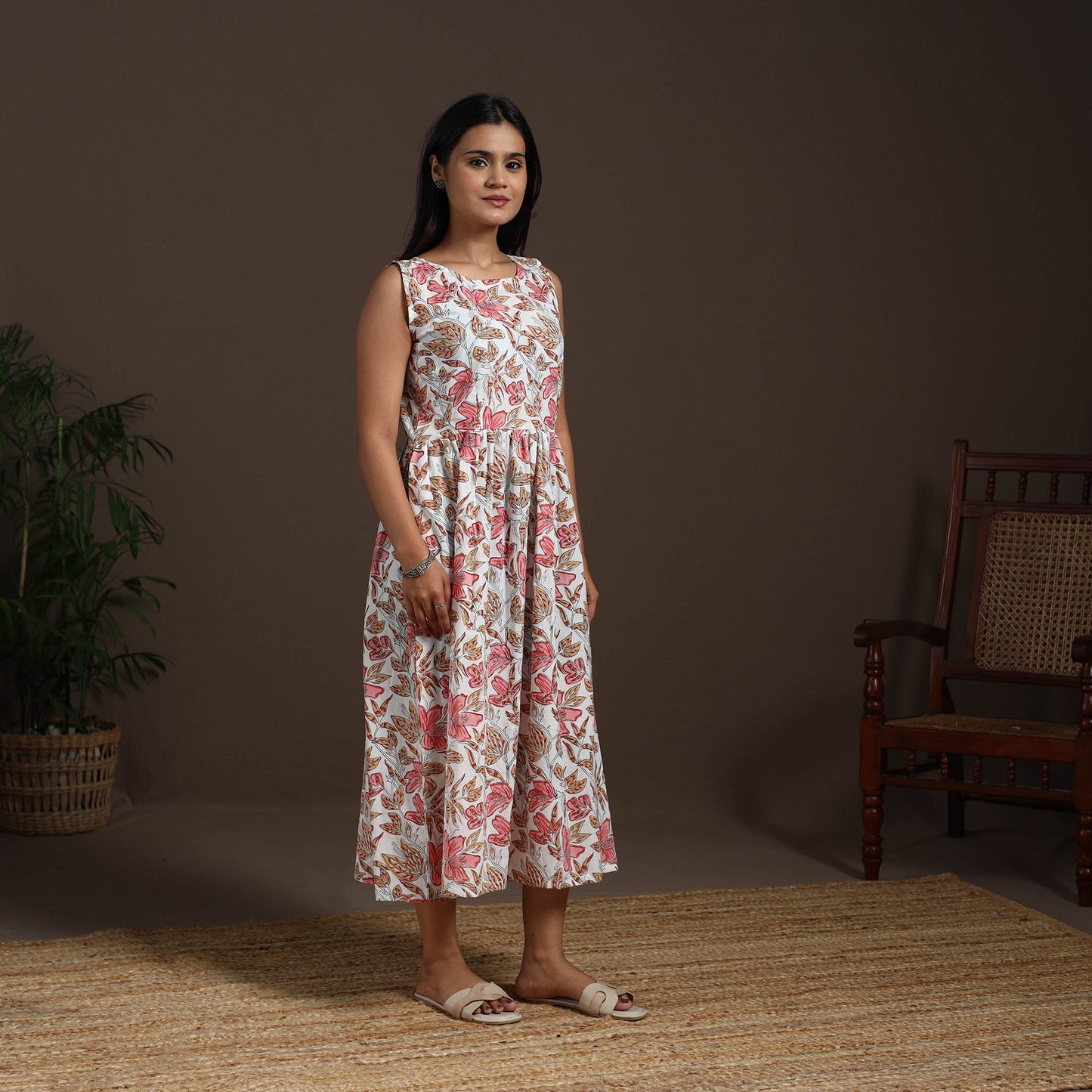 White - hand flared sanganeri dress 14 - handcrafted