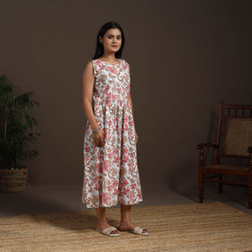 White - hand flared sanganeri dress 14 - handcrafted