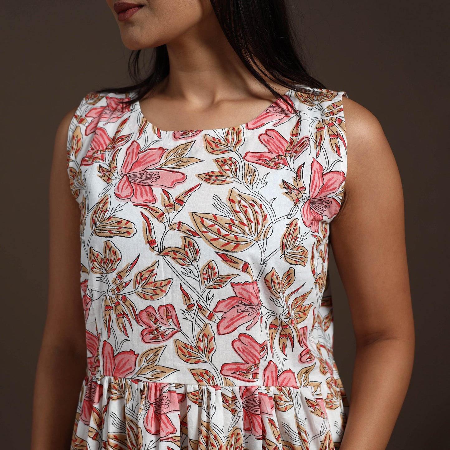 White - hand flared sanganeri dress 14 - handcrafted