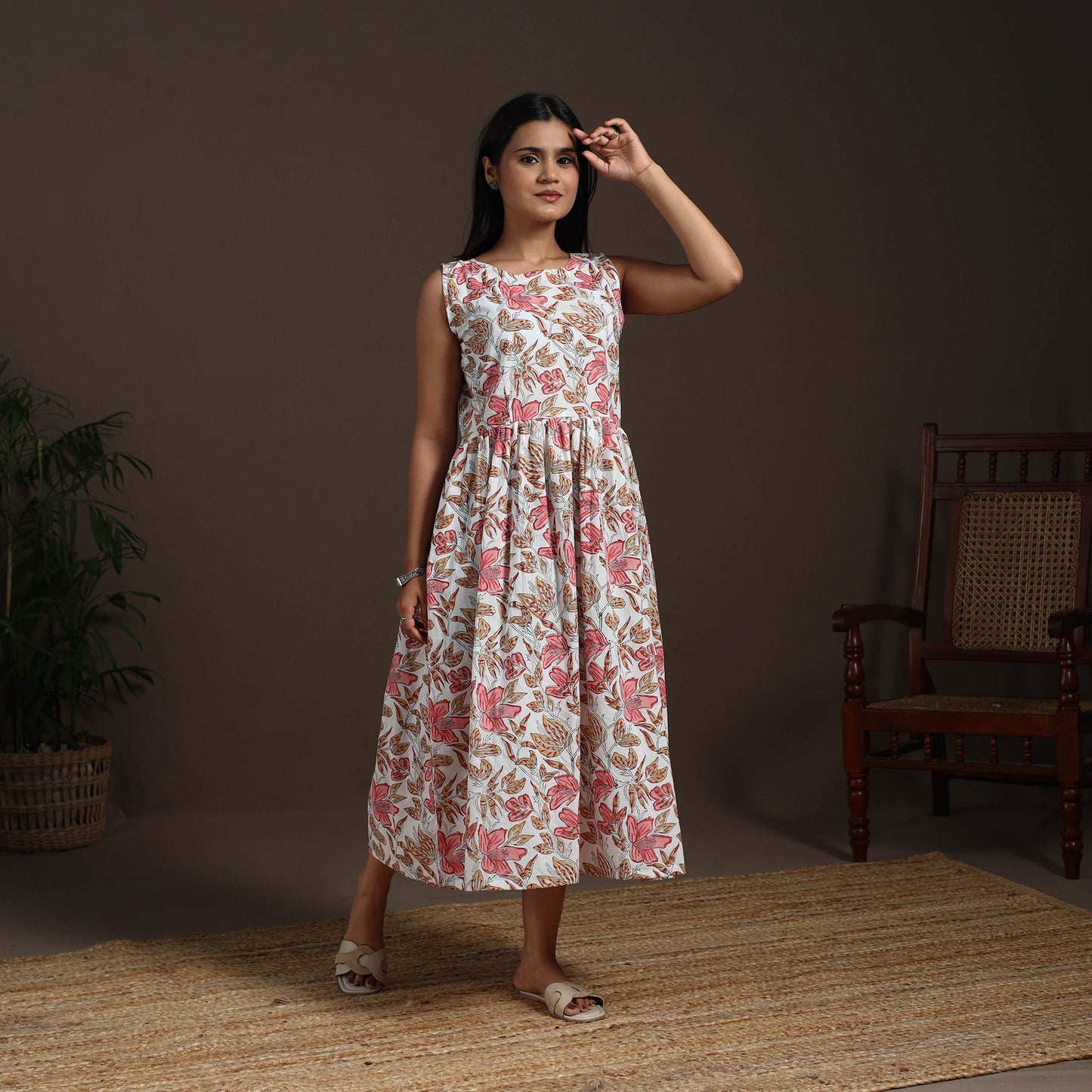 White - hand flared sanganeri dress 14 - handcrafted