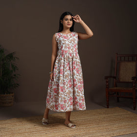 White - hand flared sanganeri dress 14 - handcrafted