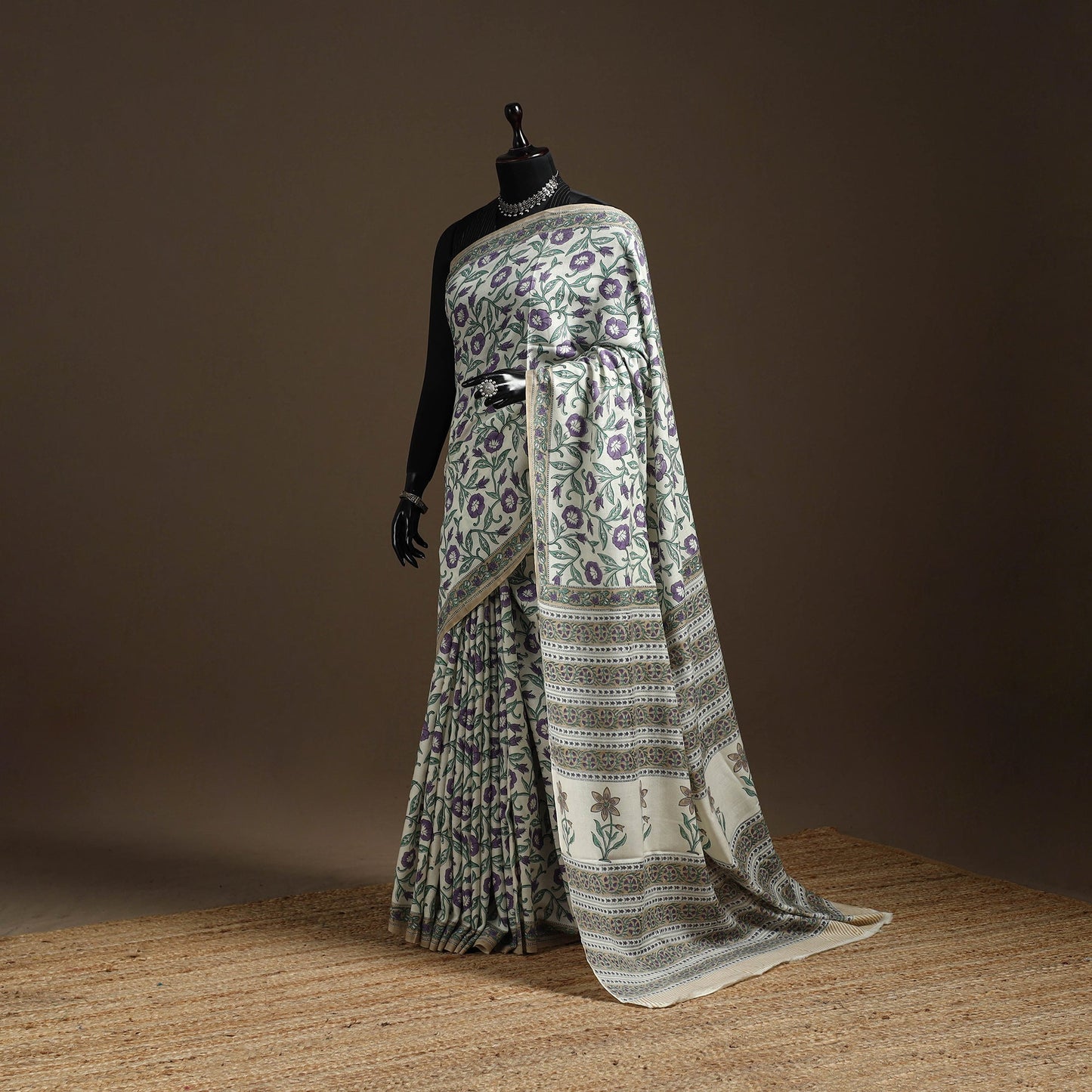 Purple - hand merino wool sanganeri saree 02 - handcrafted