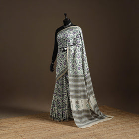 Purple - hand merino wool sanganeri saree 02 - handcrafted