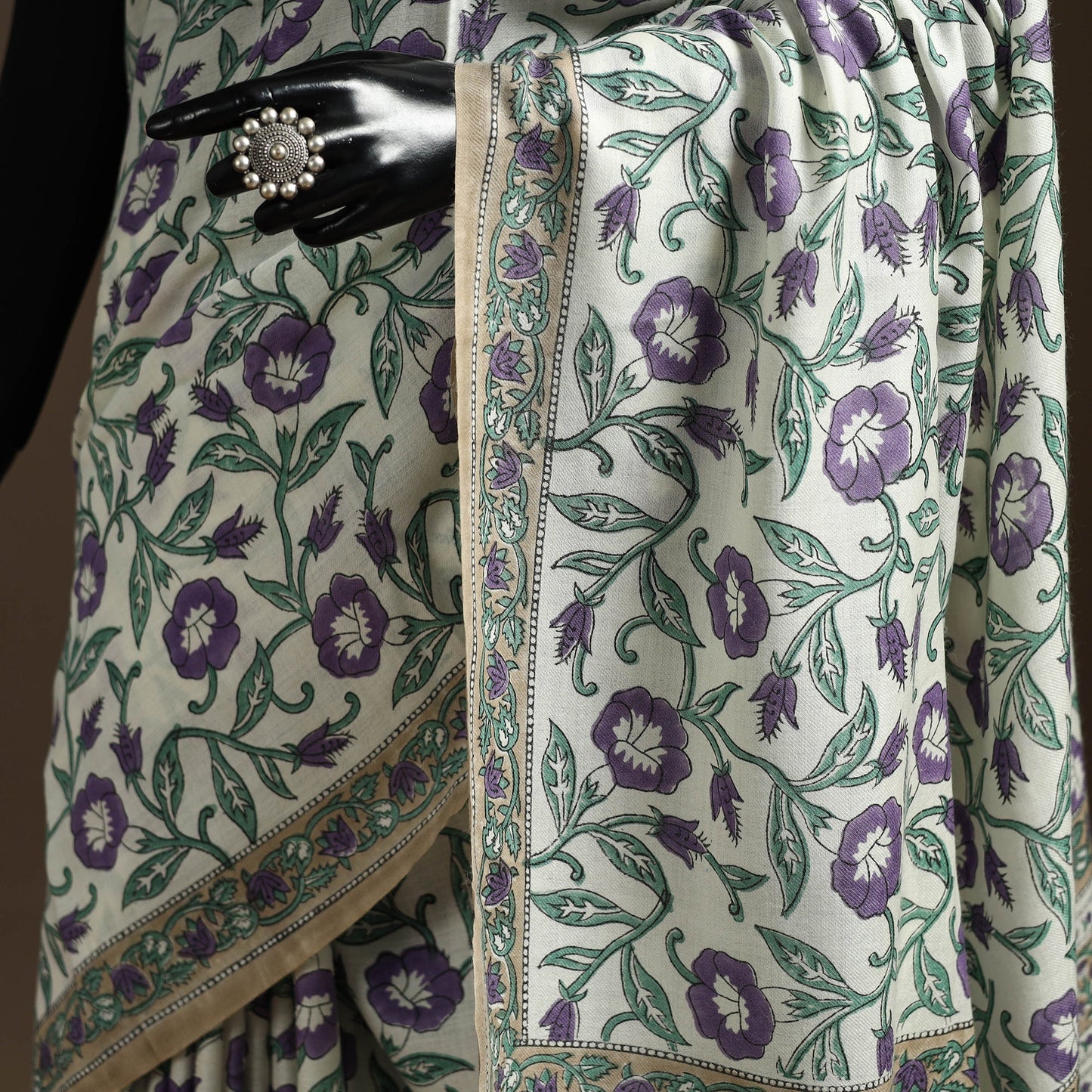 Purple - hand merino wool sanganeri saree 02 - handcrafted