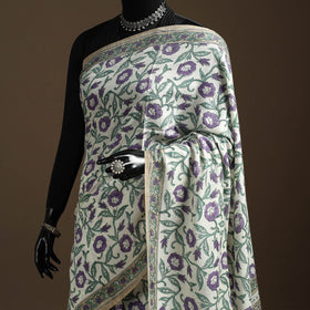 Purple - hand merino wool sanganeri saree 02 - handcrafted