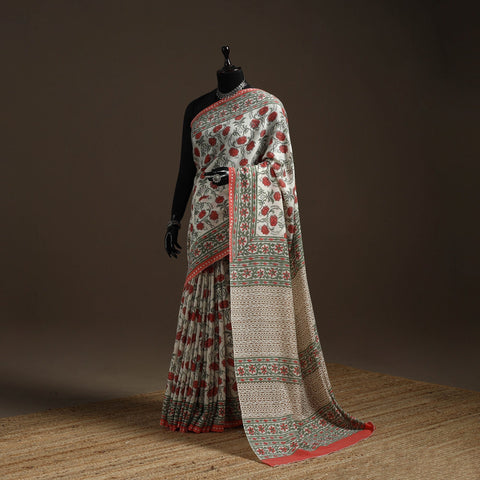 Hand merino wool sanganeri saree 03 - handcrafted