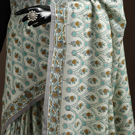 Green - hand merino wool sanganeri saree 05 - handcrafted