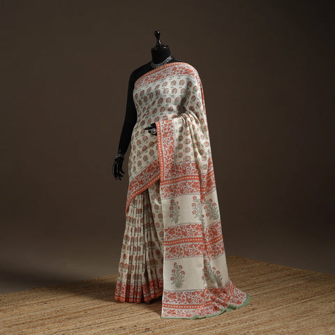 Hand merino wool sanganeri saree 05 - handcrafted