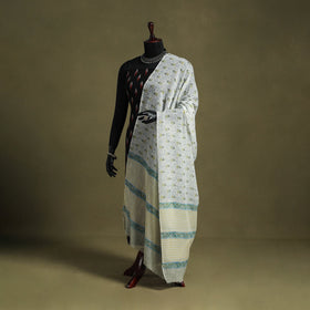 White - hand mul cotton sanganeri dupatta 05 - handcrafted