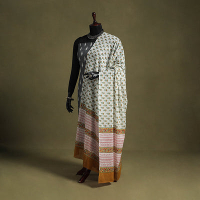 White - hand mul cotton sanganeri dupatta 11 - handcrafted