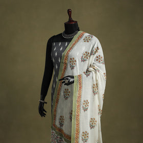 White - hand mul cotton sanganeri dupatta 17 - handcrafted