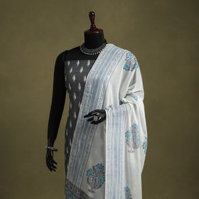 White - hand mul cotton sanganeri dupatta 18 - handcrafted