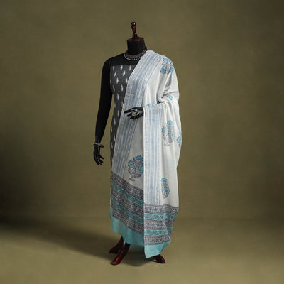 White - hand mul cotton sanganeri dupatta 18 - handcrafted