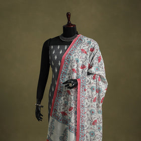 White - hand mul cotton sanganeri dupatta 19 - handcrafted