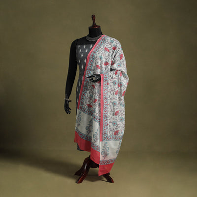 White - hand mul cotton sanganeri dupatta 19 - handcrafted