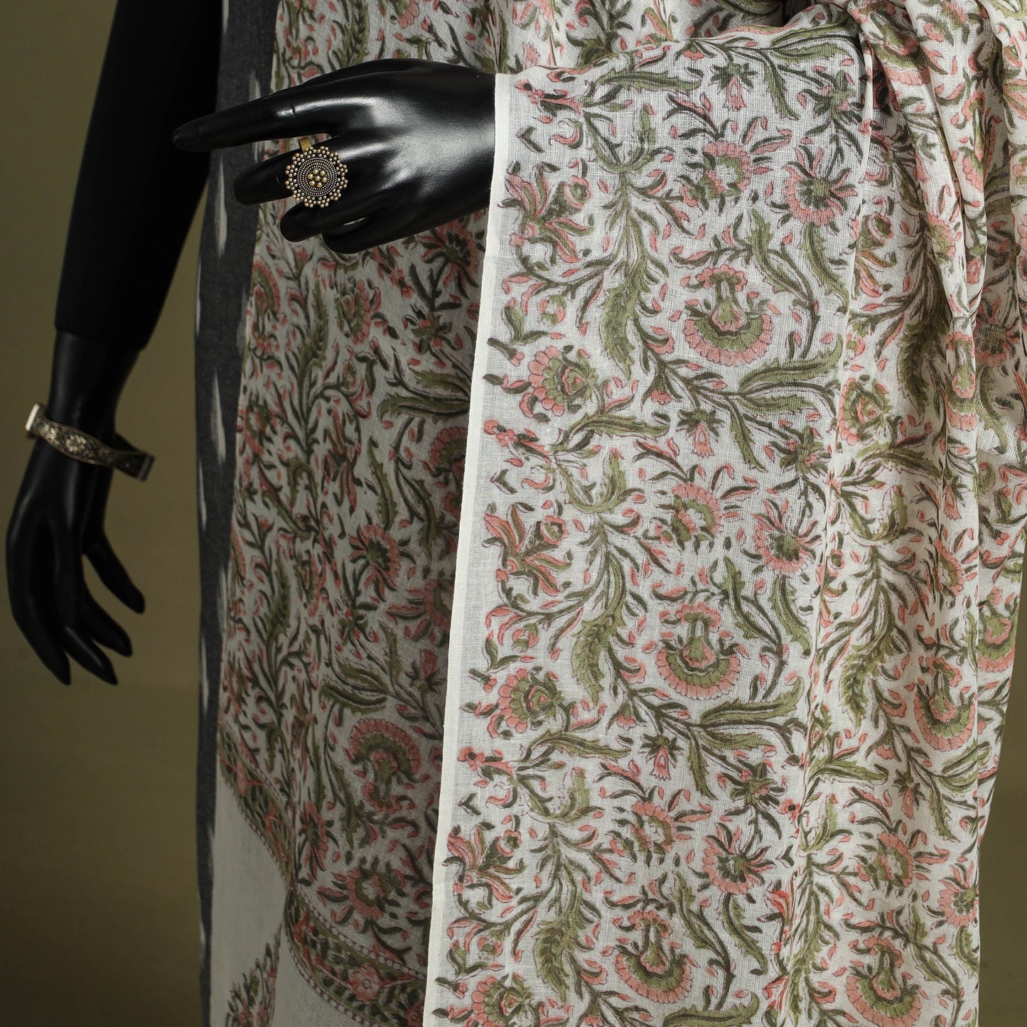 White - hand mul cotton sanganeri dupatta 21 - handcrafted