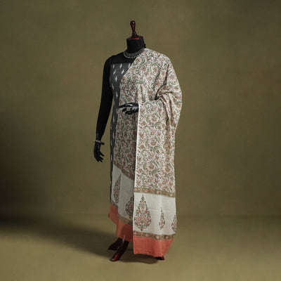 White - hand mul cotton sanganeri dupatta 21 - handcrafted