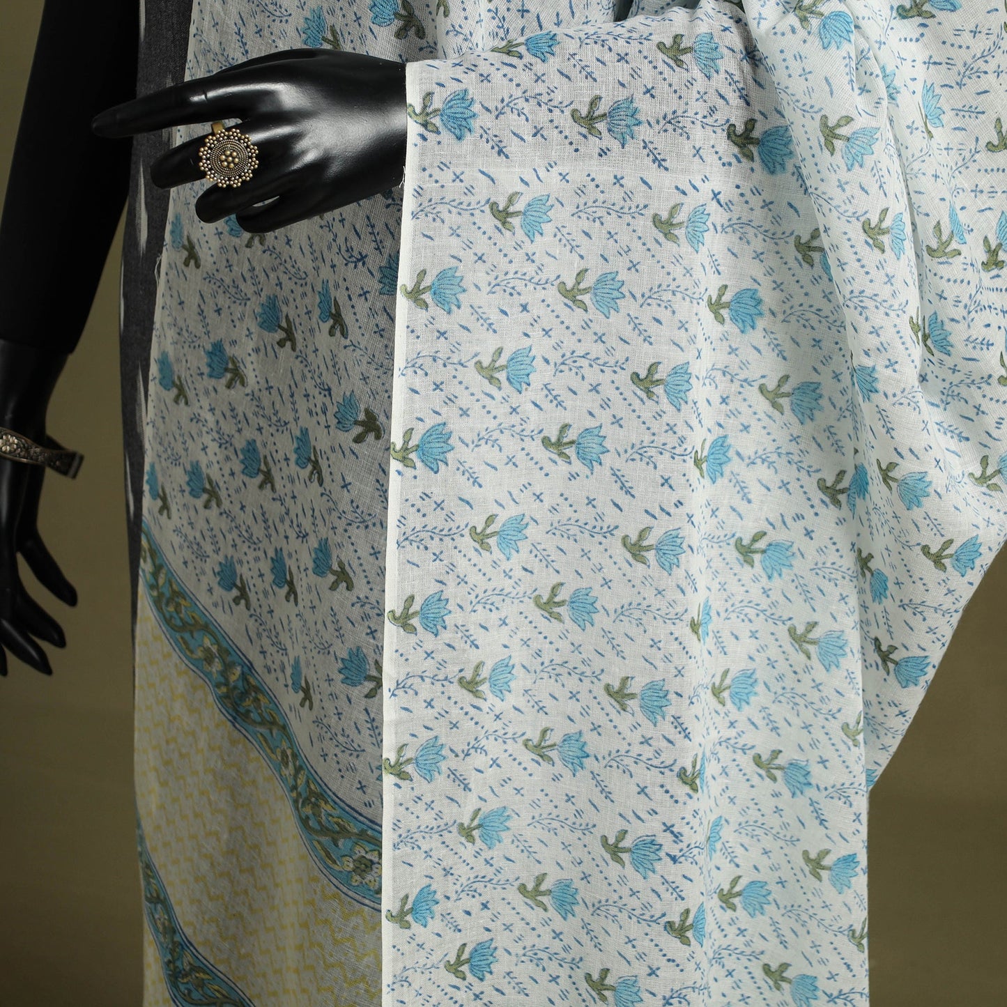 White - hand mul cotton sanganeri dupatta 22 - handcrafted