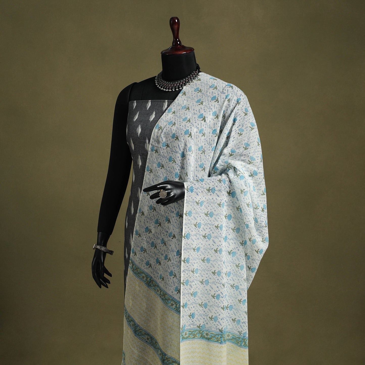 White - hand mul cotton sanganeri dupatta 22 - handcrafted