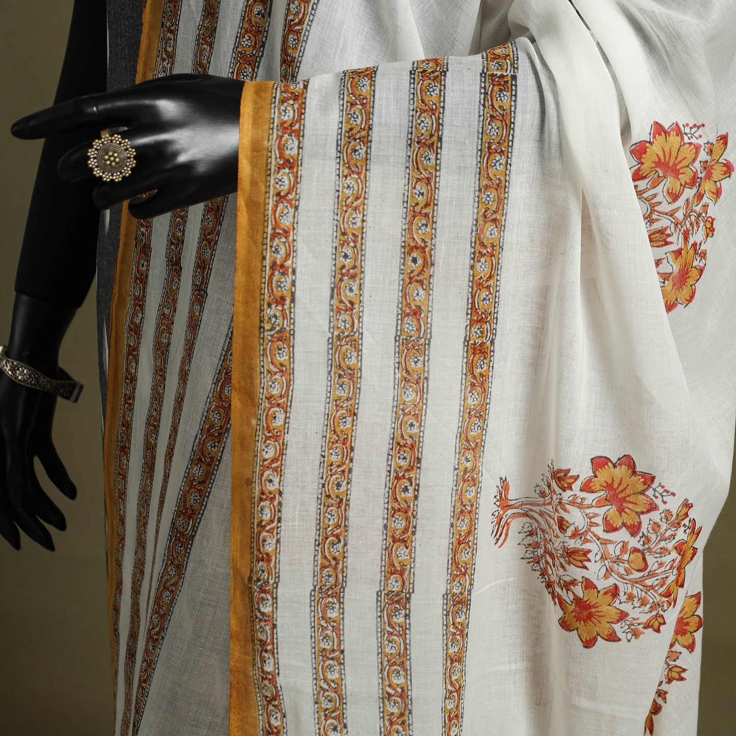 White - hand mul cotton sanganeri dupatta 25 - handcrafted