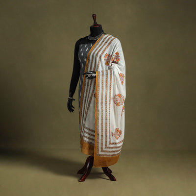 White - hand mul cotton sanganeri dupatta 25 - handcrafted
