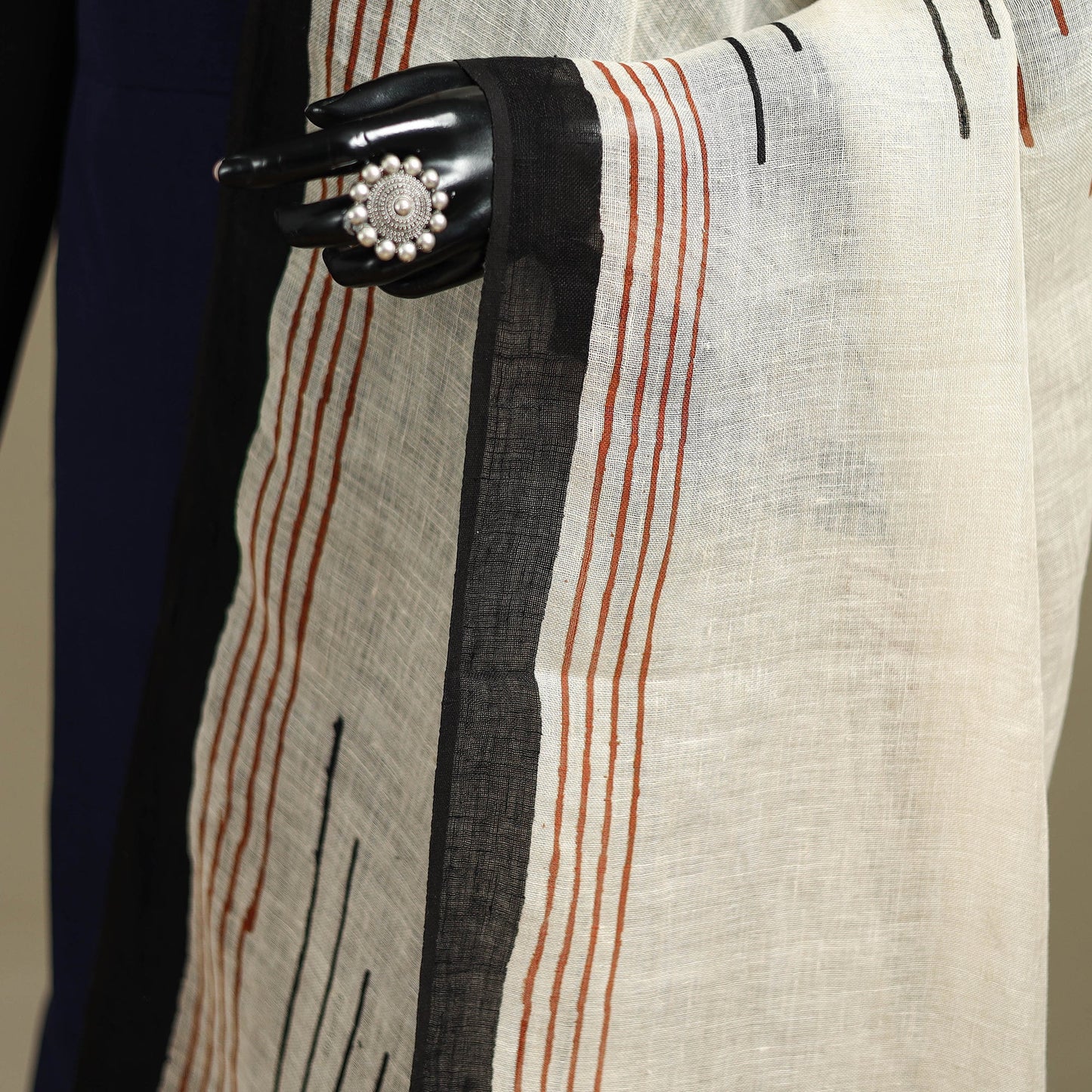 Hand natural dyed linen dupatta with tassels 02