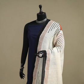 Hand natural dyed linen dupatta with tassels 02