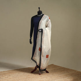 Hand natural dyed linen dupatta with tassels 02