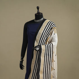 Hand natural dyed linen dupatta with tassels 03