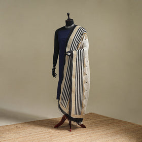 Hand natural dyed linen dupatta with tassels 03