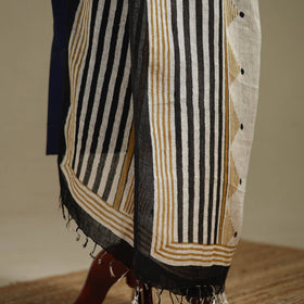Hand natural dyed linen dupatta with tassels 03