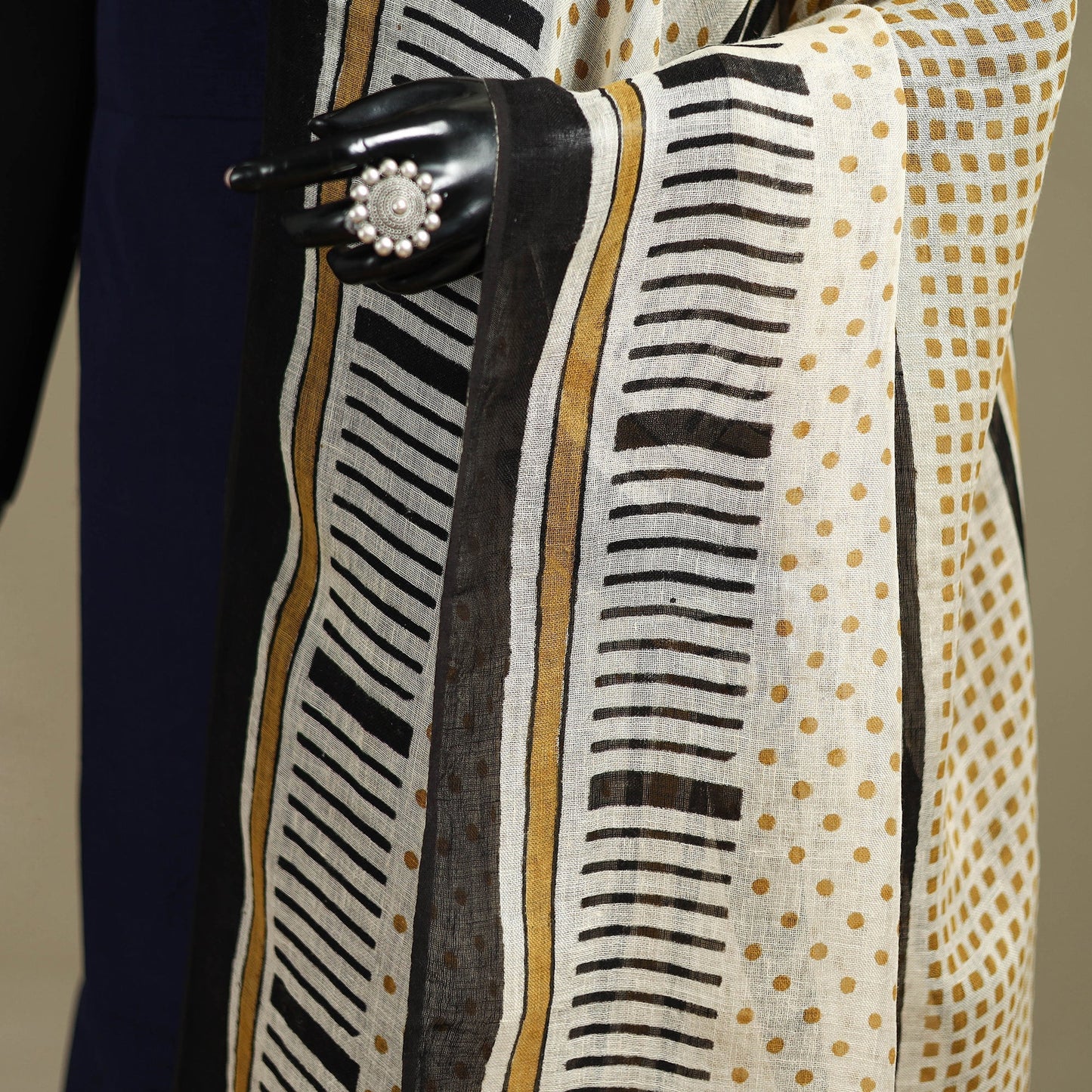 Hand natural dyed linen dupatta with tassels 04