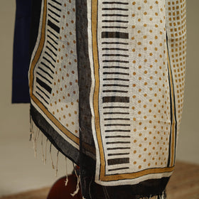 Hand natural dyed linen dupatta with tassels 04