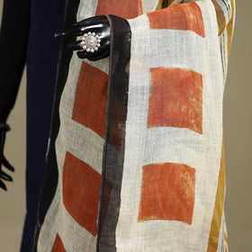 Hand natural dyed linen dupatta with tassels 05