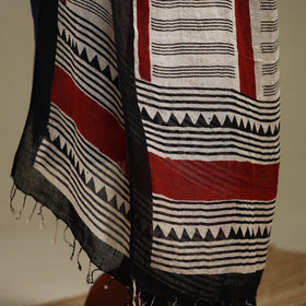 Hand natural dyed linen dupatta with tassels 06