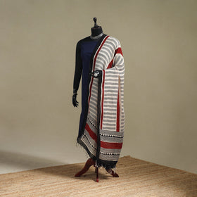 Hand natural dyed linen dupatta with tassels 06