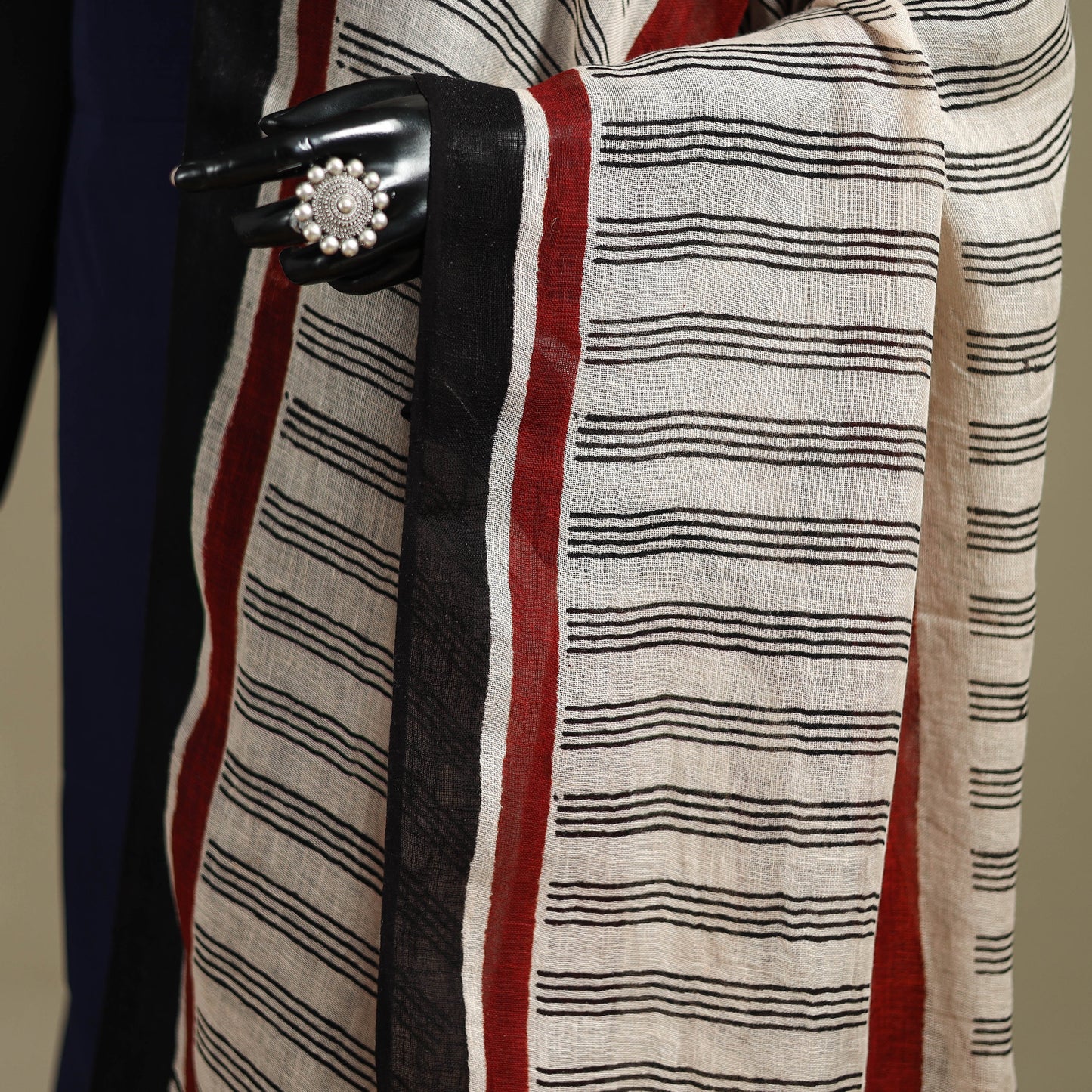 Hand natural dyed linen dupatta with tassels 06