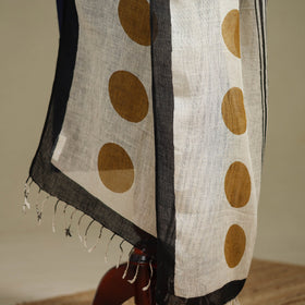 Hand natural dyed linen dupatta with tassels 07