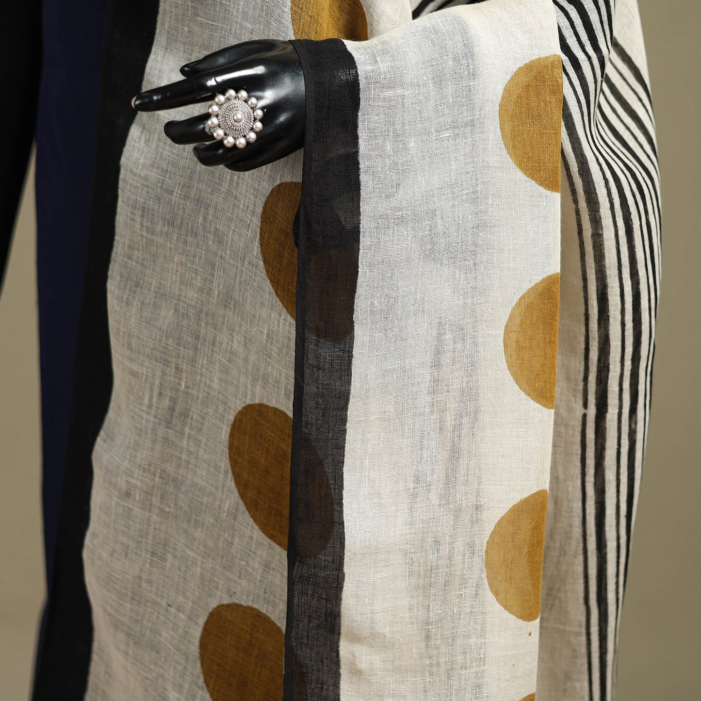 Hand natural dyed linen dupatta with tassels 07