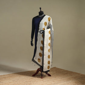 Hand natural dyed linen dupatta with tassels 07