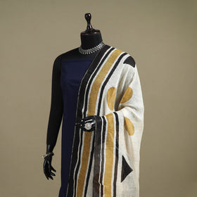 Hand natural dyed linen dupatta with tassels 08