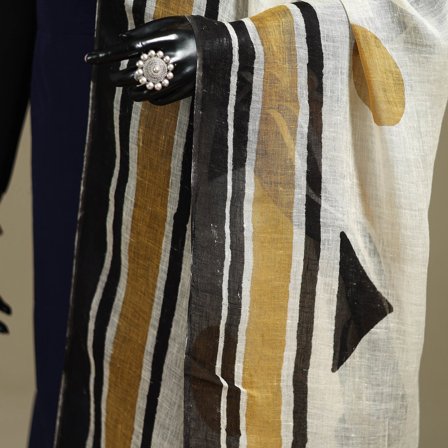 Hand natural dyed linen dupatta with tassels 08