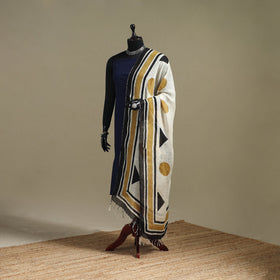 Hand natural dyed linen dupatta with tassels 08