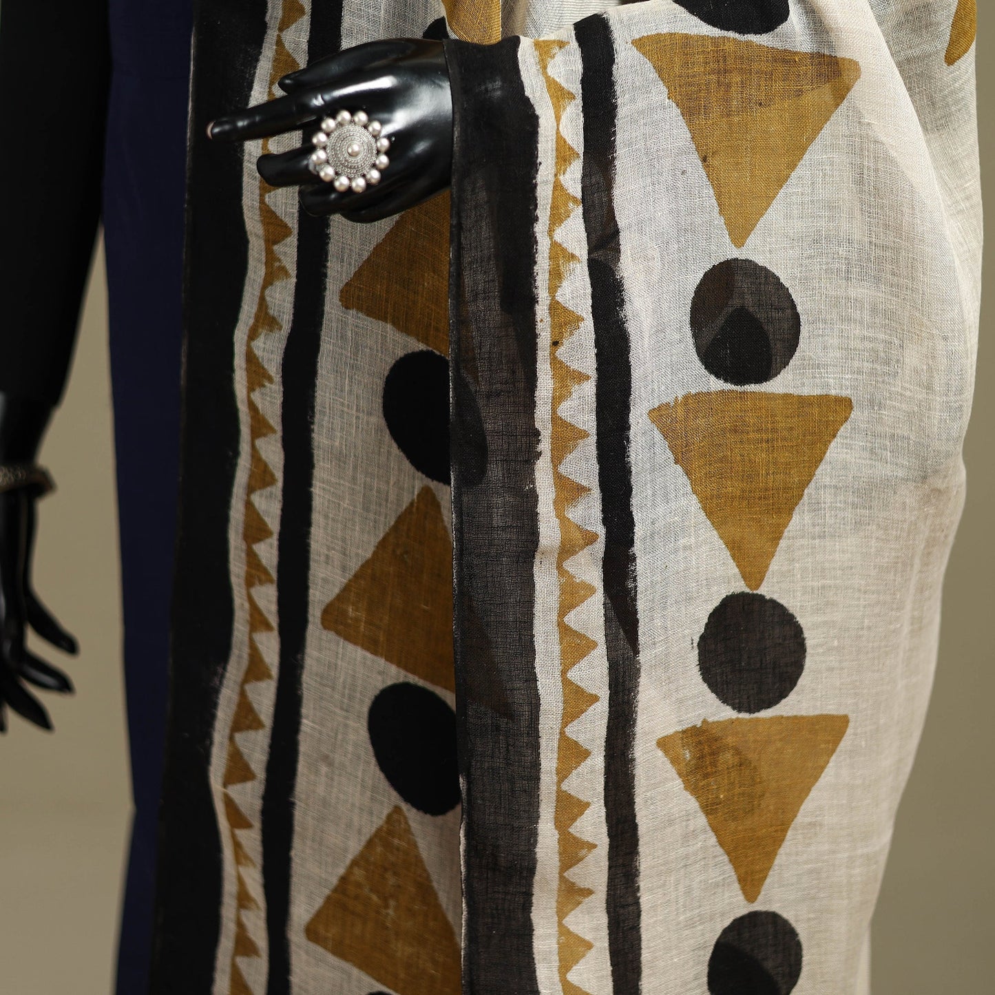 Hand natural dyed linen dupatta with tassels 09