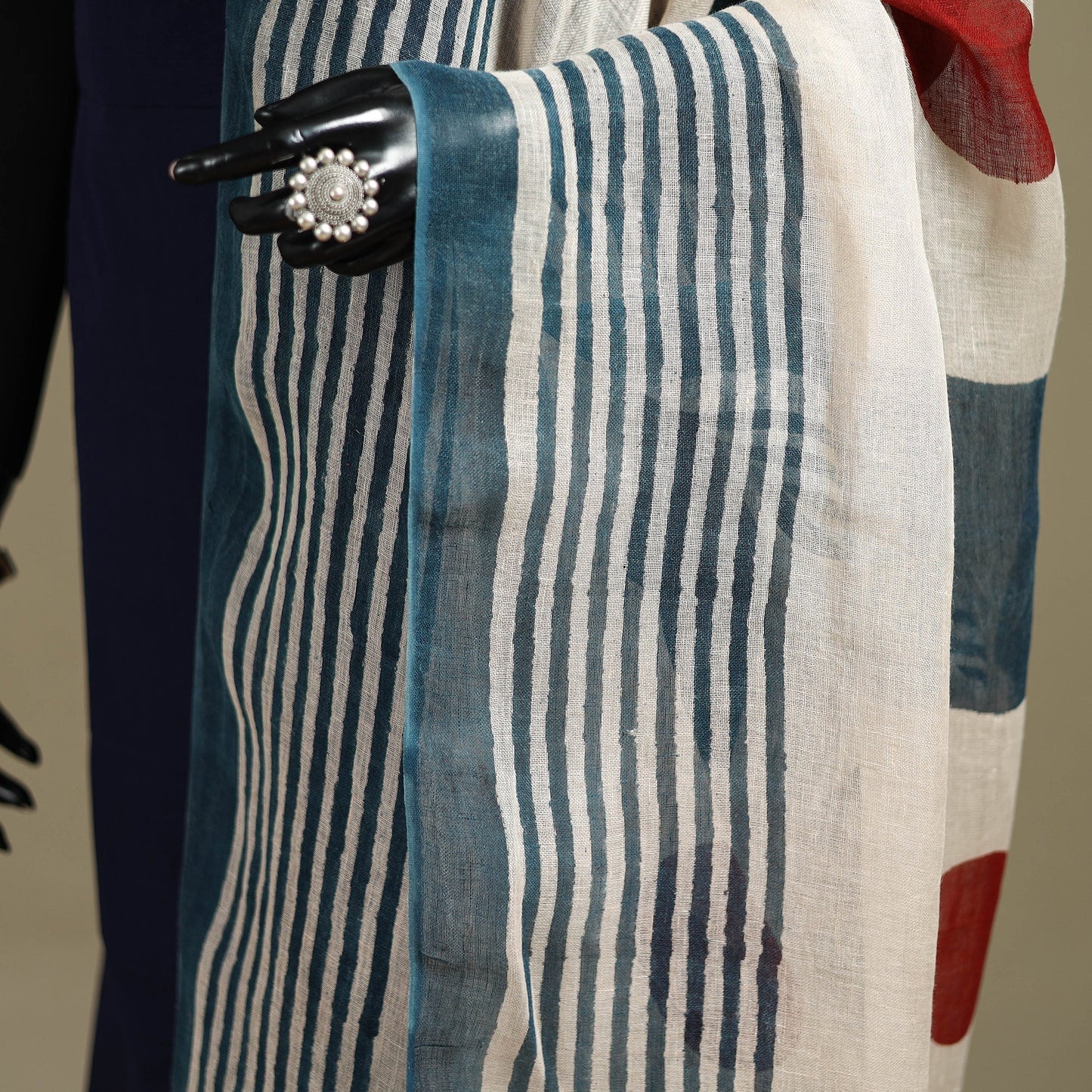 Hand natural dyed linen dupatta with tassels 10